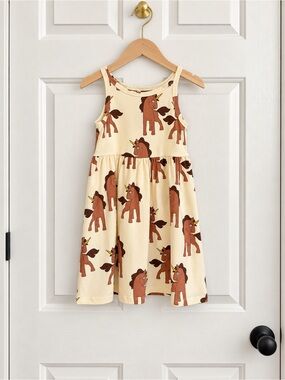 Mini Rodini Unicorn Horse Print Dress 80/86 12-18M NWT Organic Cotton